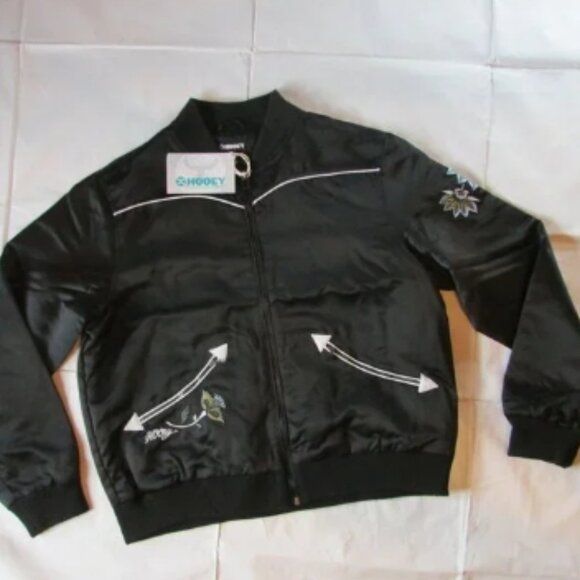 Hooey Women's Full Zip Floral Accent Bomber Jacket - Black - Picture 1 of 2